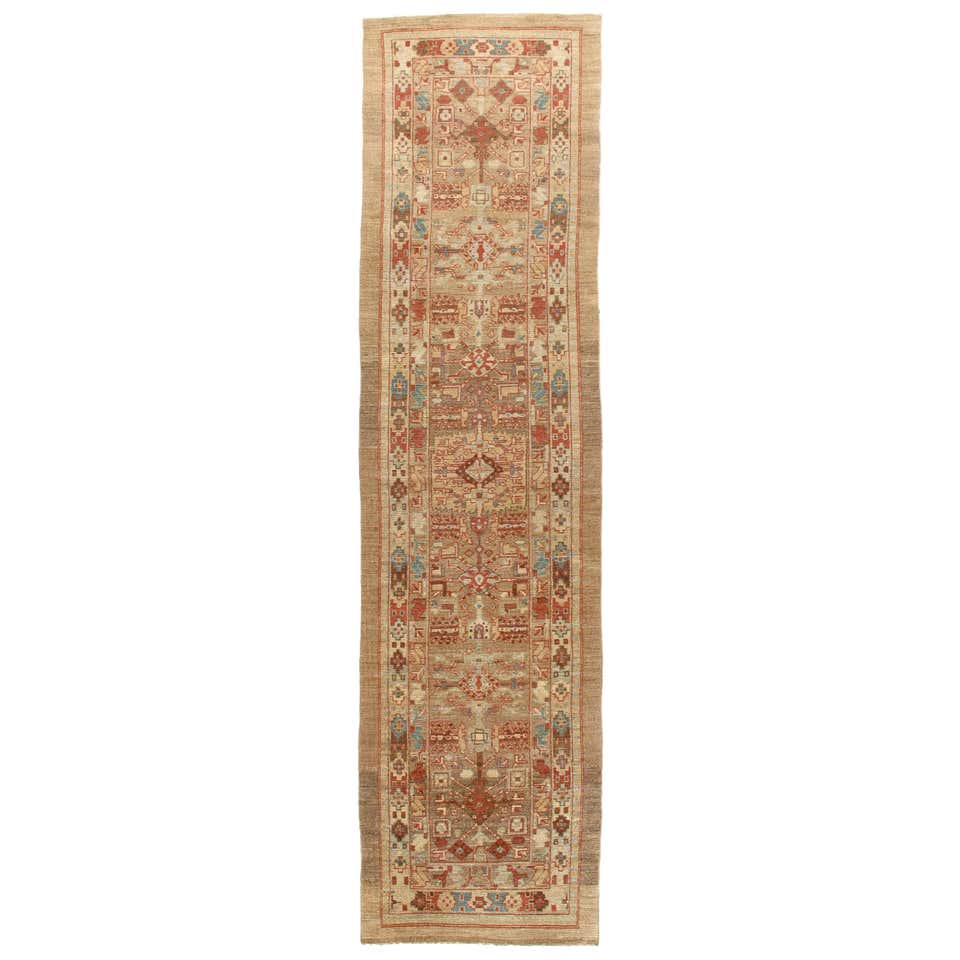 Persian Traditional Kurdish Hand Knotted Runner Rug in Ivory, and Rust ...