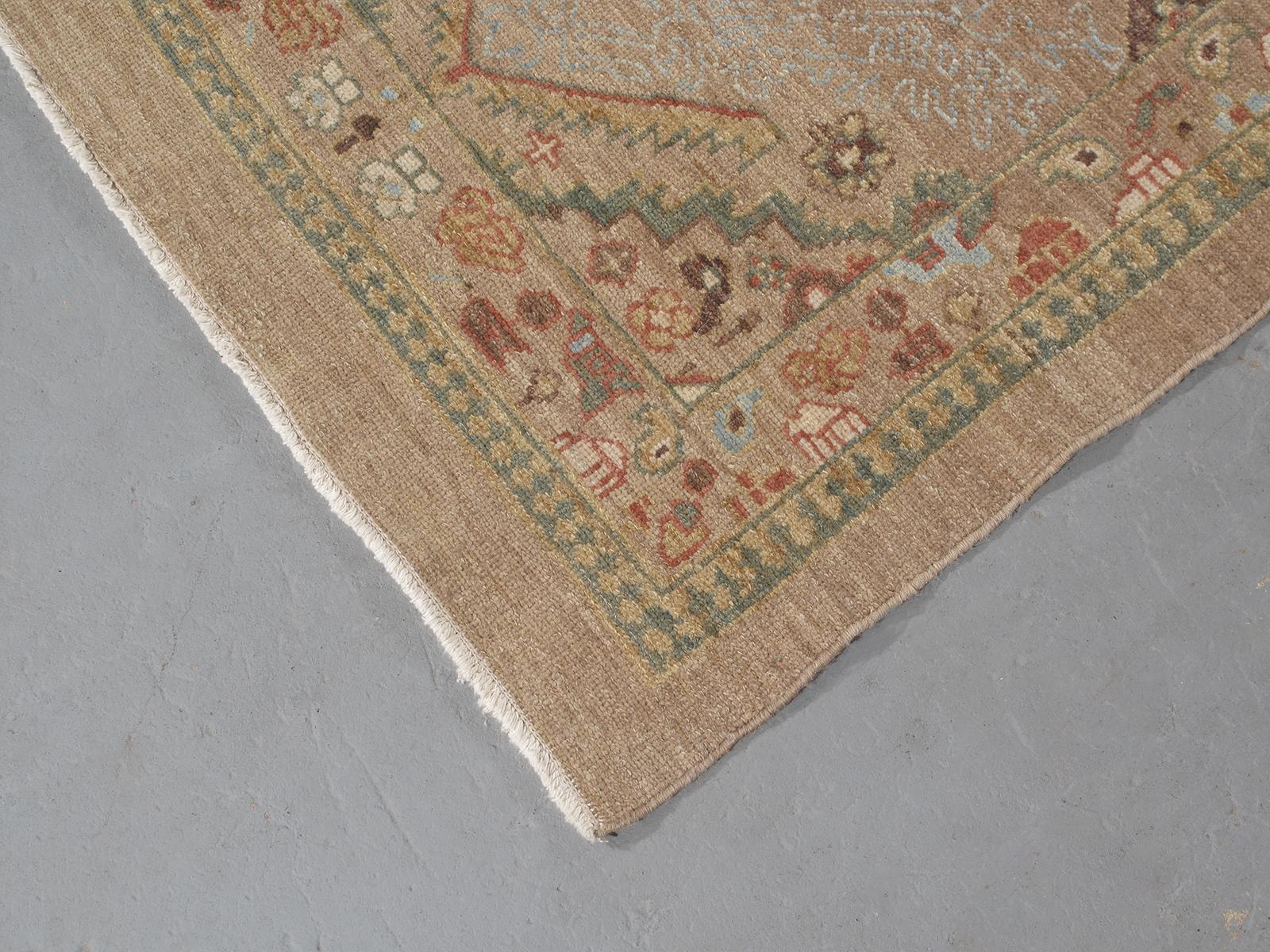 Persian Traditional Kurdish Handknotted Runner Rug in Camel and Rust Colors In New Condition For Sale In New York, NY