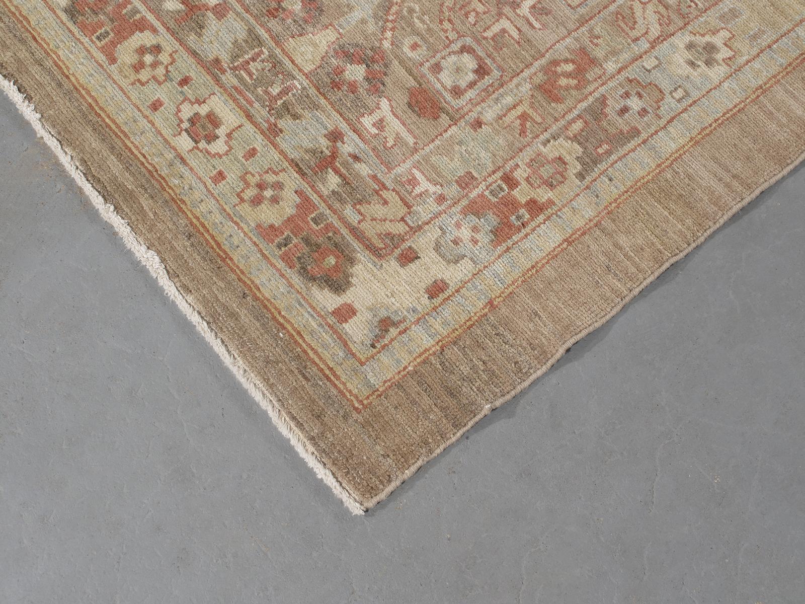 Hand-Knotted Persian Traditional Kurdish Handknotted Runner Rug in Camel and Rust Color For Sale