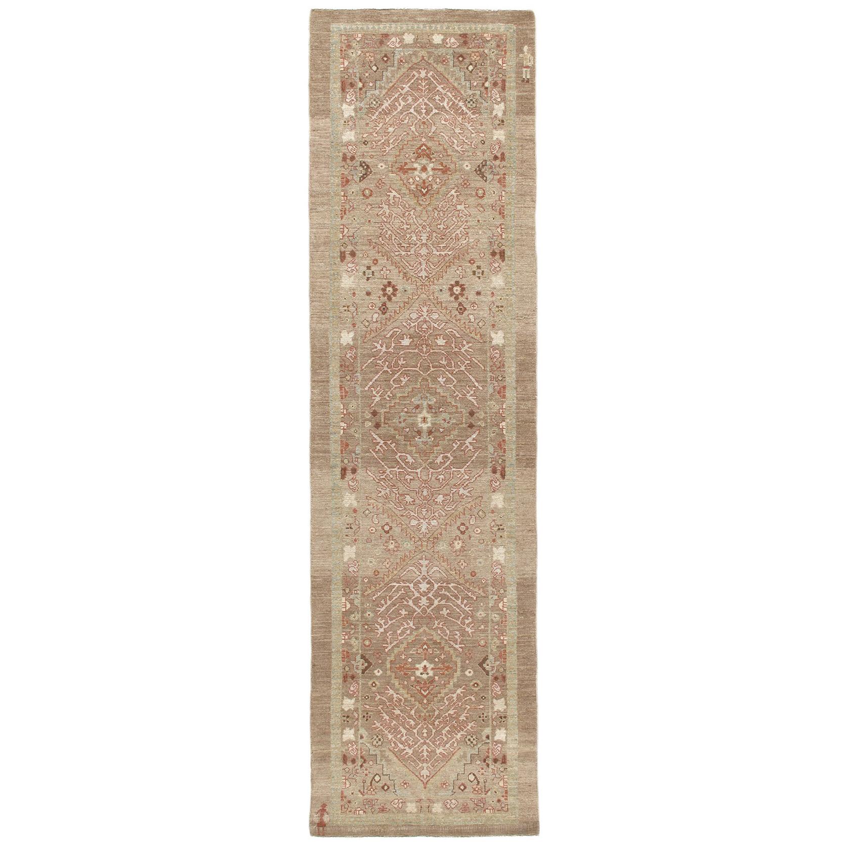 Persian Traditional Kurdish Handknotted Runner Rug in Camel and Rust Color For Sale