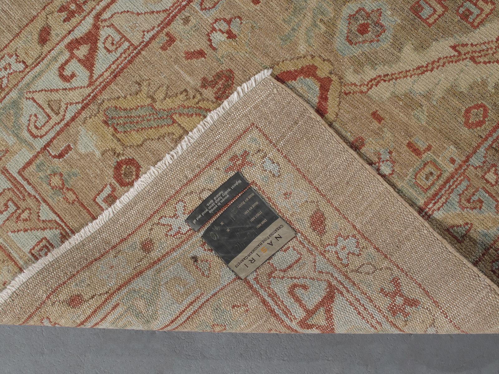 Persian Traditional Kurdish Hand Knotted Runner Rug in Camel, Pale Blue Color In New Condition For Sale In New York, NY