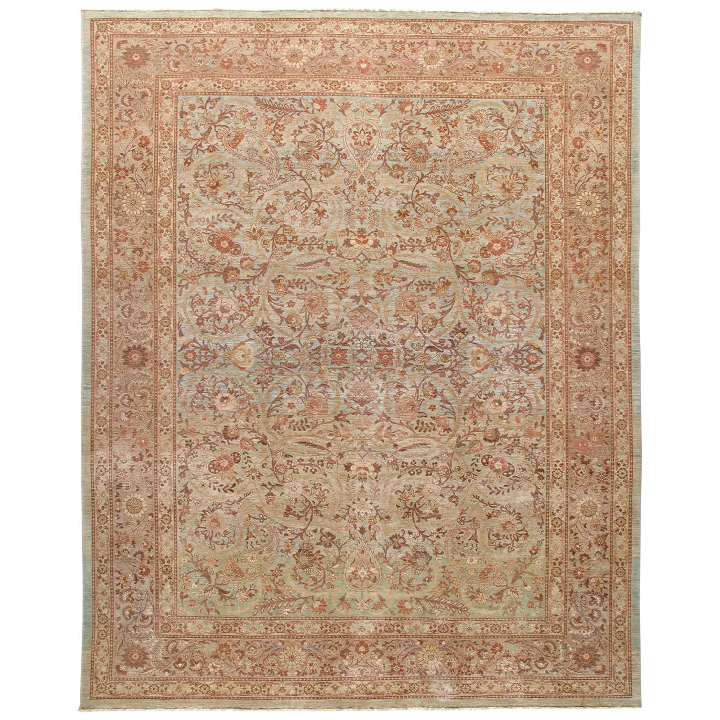 Persian Traditional Tabriz Hand Knotted Rug in Blue Colors For Sale