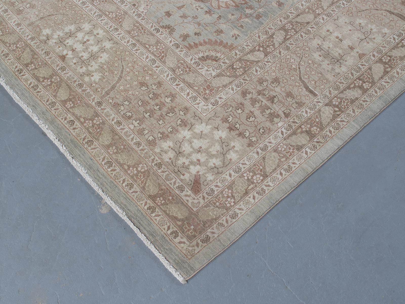 Persian Traditional Tabriz Handknotted Rug in Camel and Pale Blue Color In New Condition For Sale In New York, NY