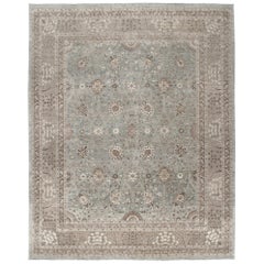 Persian Traditional Tabriz Handknotted Rug in Camel and Pale Blue Color