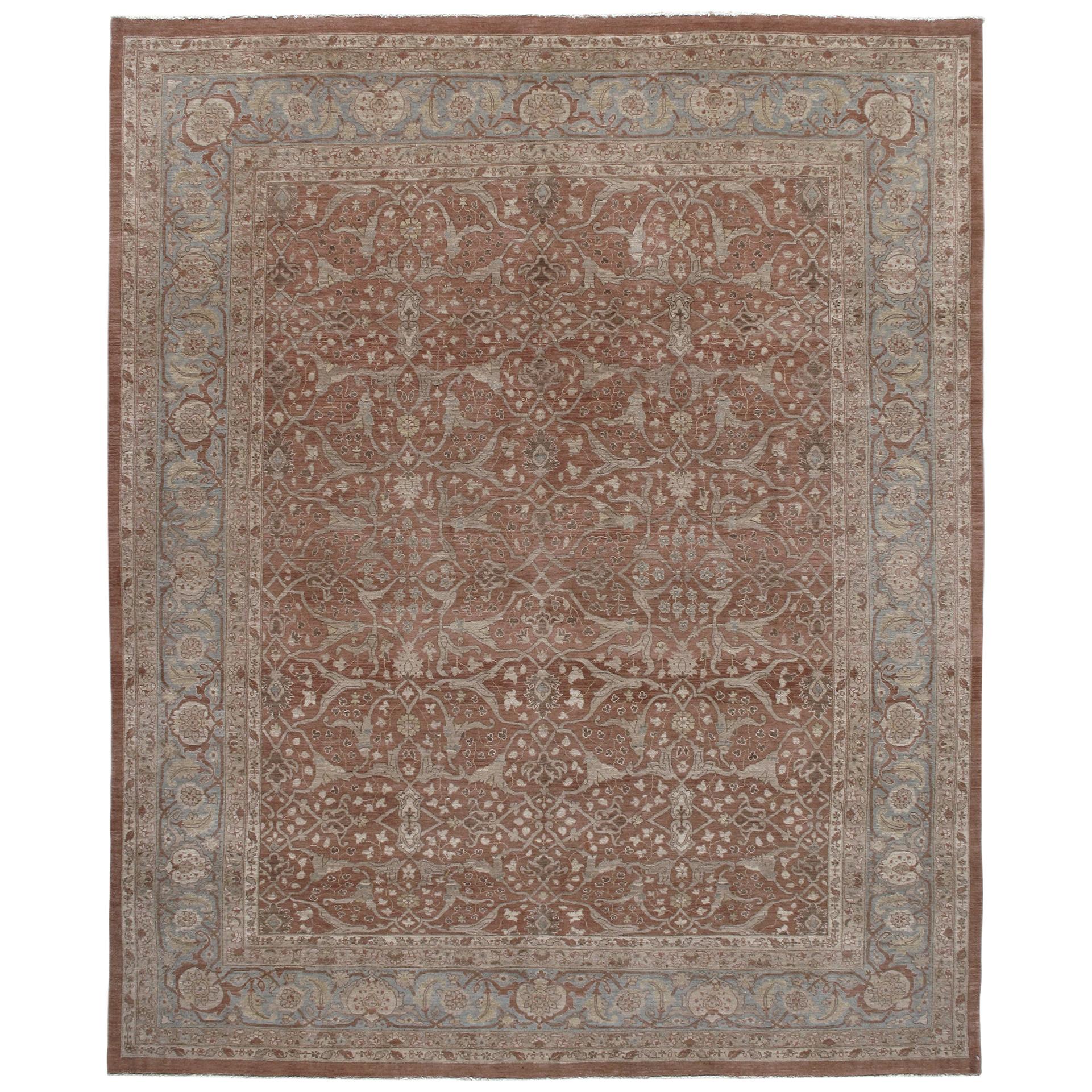 Persian Traditional Tabriz Handknotted Rug in Camel and Rust Color For Sale