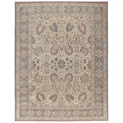 Persian Traditional Tabriz Handknotted Rug in Ivory, Camel and Navy Color