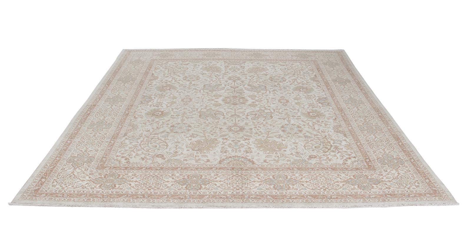 Hand-Knotted Persian Traditional Tabriz Hand Knotted Rug in Ivory, Camel and Rust Colors For Sale