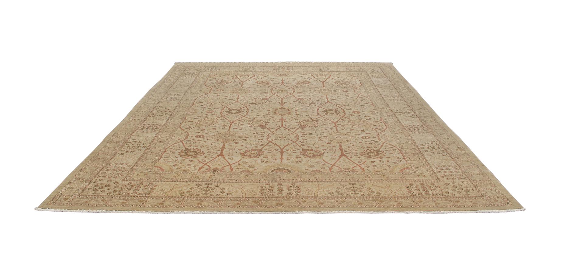Hand-Knotted Persian Traditional Tabriz Hand Knotted Rug in Ivory, Camel, and Rust Colors For Sale