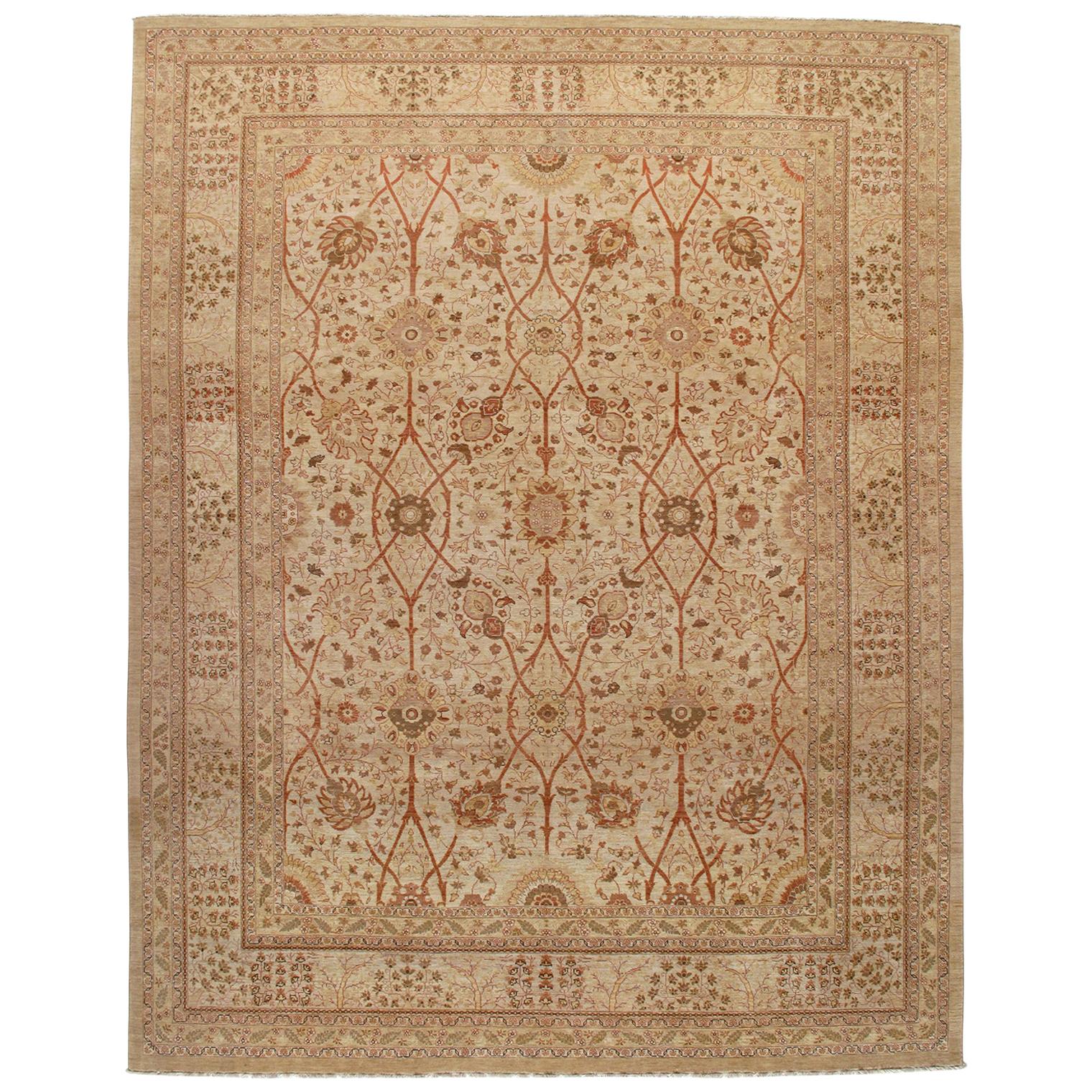 Persian Traditional Tabriz Hand Knotted Rug in Ivory, Camel, and Rust Colors For Sale