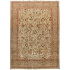 Persian Traditional Tabriz Hand Knotted Rug in Ivory, Camel and Rust