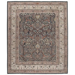 Persian Traditional Tabriz Handknotted Rug in Navy, Cream, and Rust Color