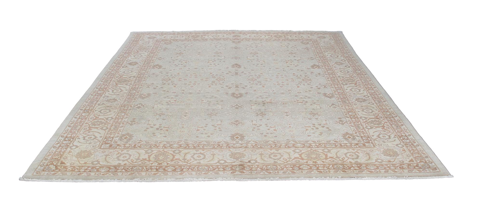 Hand-Knotted Persian Traditional Tabriz Hand Knotted Rug in Pale Blue, Beige and Rust For Sale
