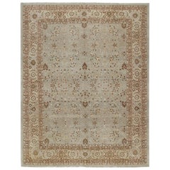 Persian Traditional Tabriz Hand Knotted Rug in Pale Blue, Beige and Rust