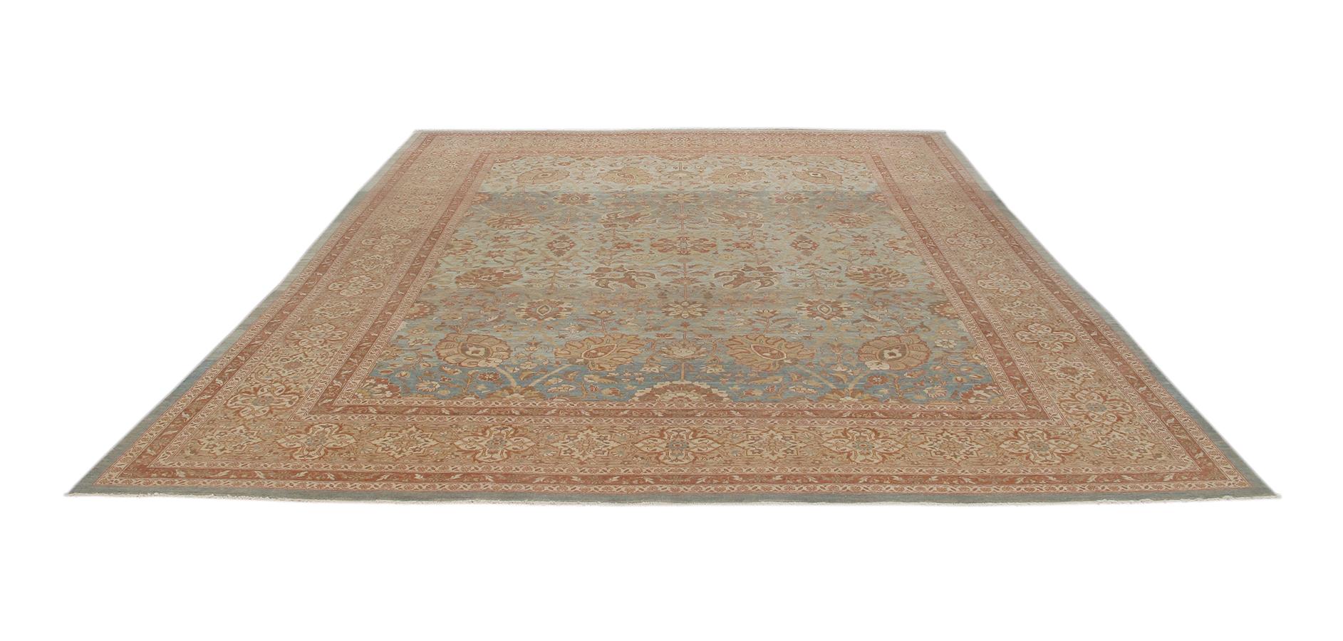 Hand-Knotted Persian Traditional Tabriz Hand Knotted Rug with Blue and Sand Colors For Sale