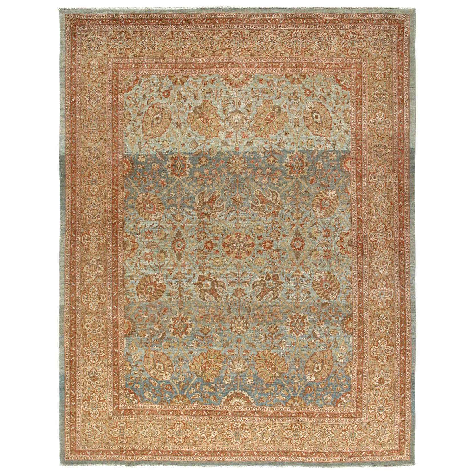 Persian Traditional Tabriz Hand Knotted Rug with Blue and Sand Colors