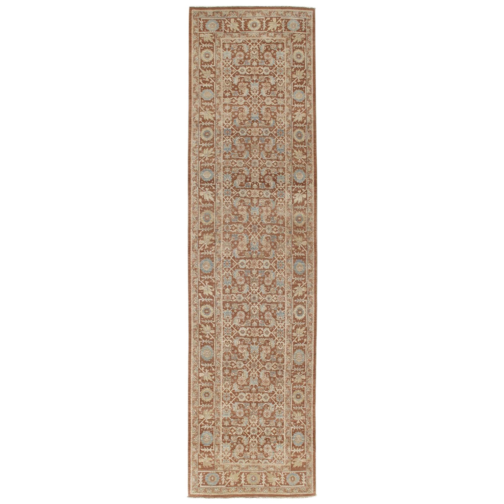 Persian Traditional Tabriz Handknotted Runner Rug in Camel and Rust Color For Sale
