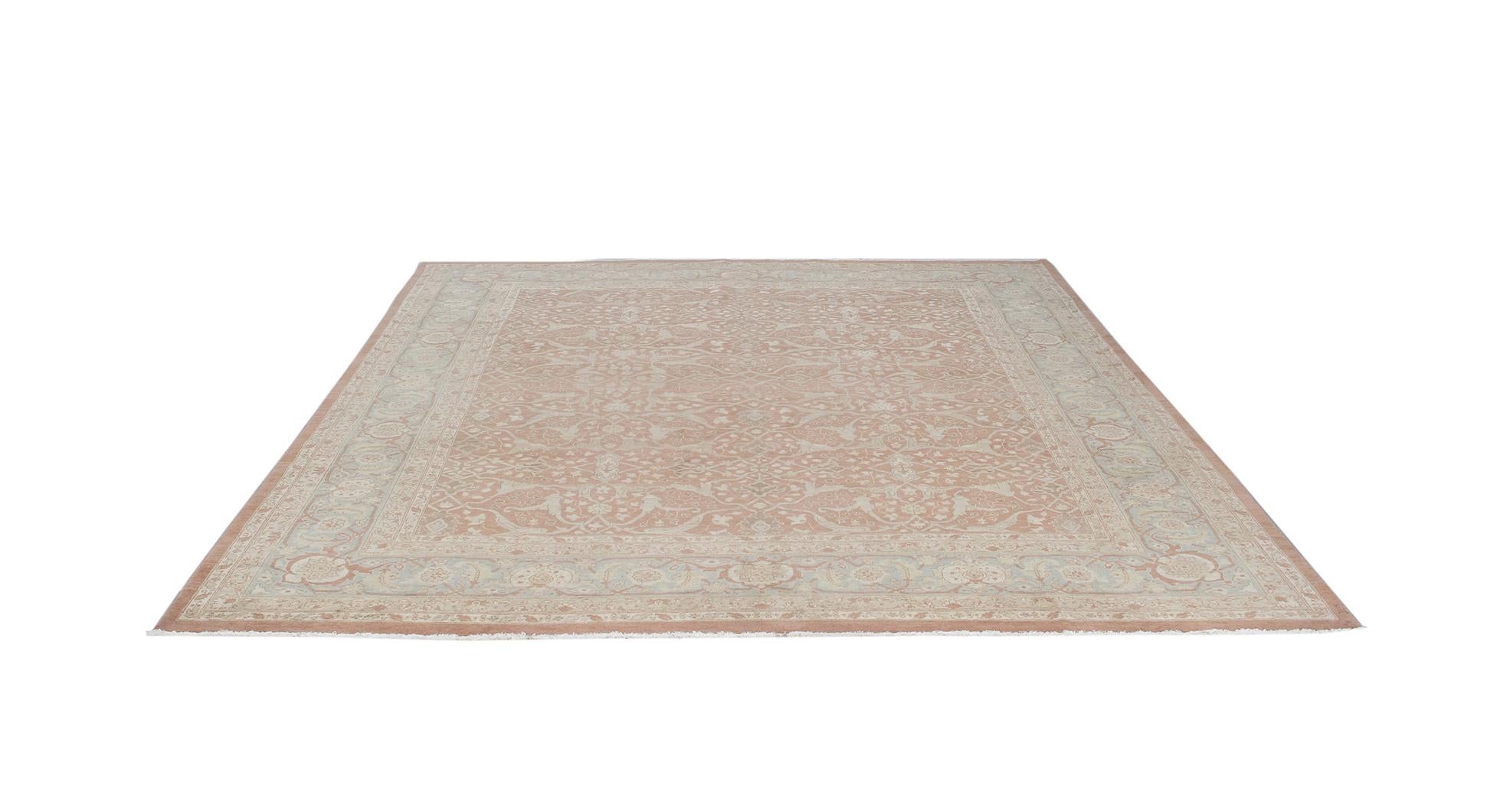 Hand-Knotted Persian Traditional Tabriz Handknotted Rug in Camel and Rust Color For Sale