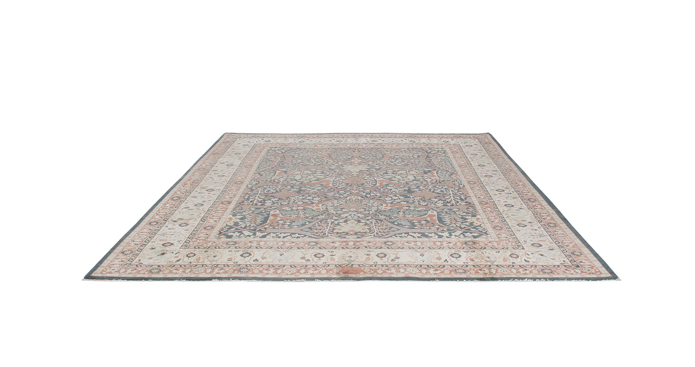 Perse Tapis traditionnel persan Tabriz noué à la main de couleur marine:: crème et rouille en vente