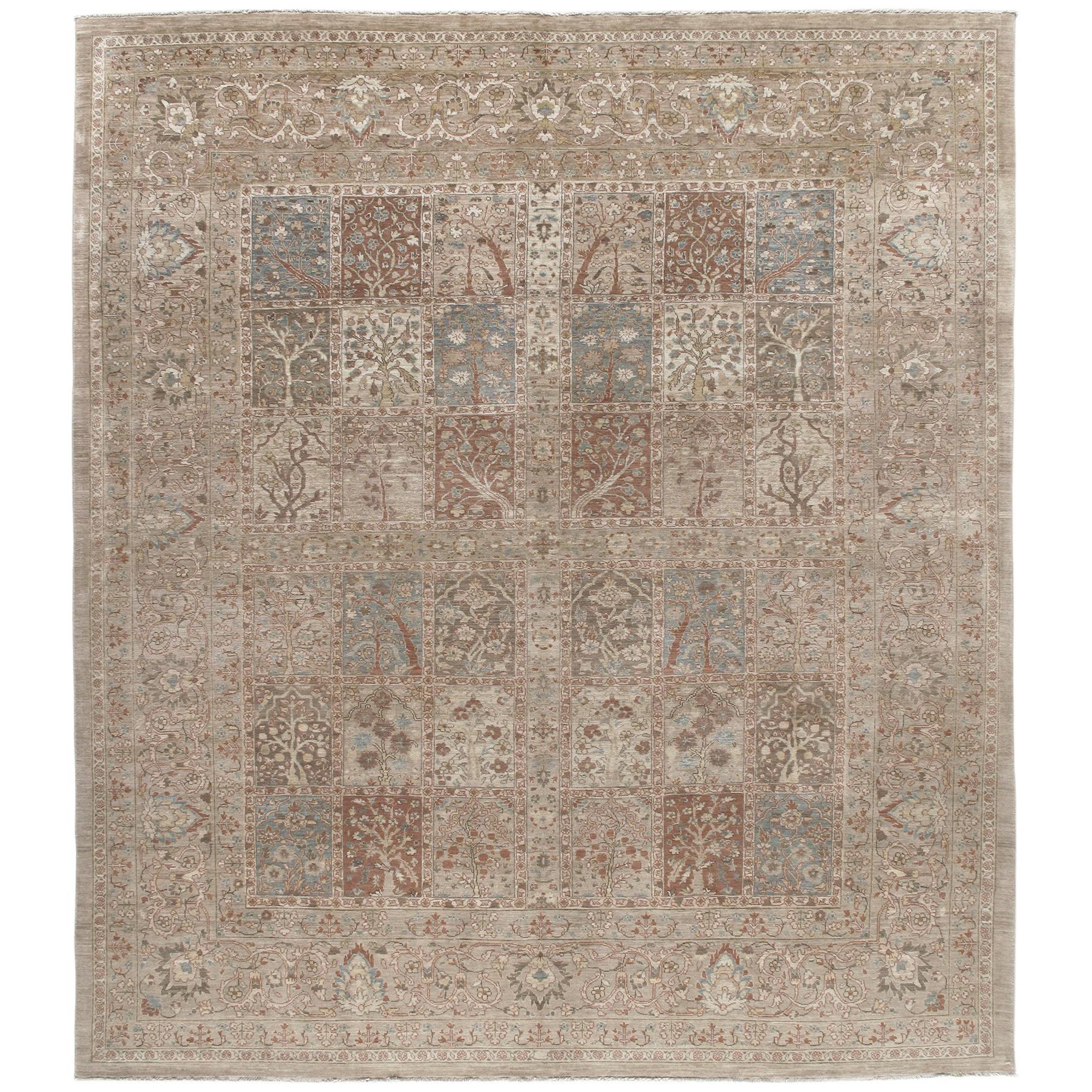 Persian Traditional Tabriz Handknotted Rug in Taupe with Blue and Rust Accent