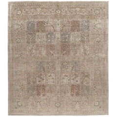 Persian Traditional Tabriz Handknotted Rug in Taupe with Blue and Rust Accent