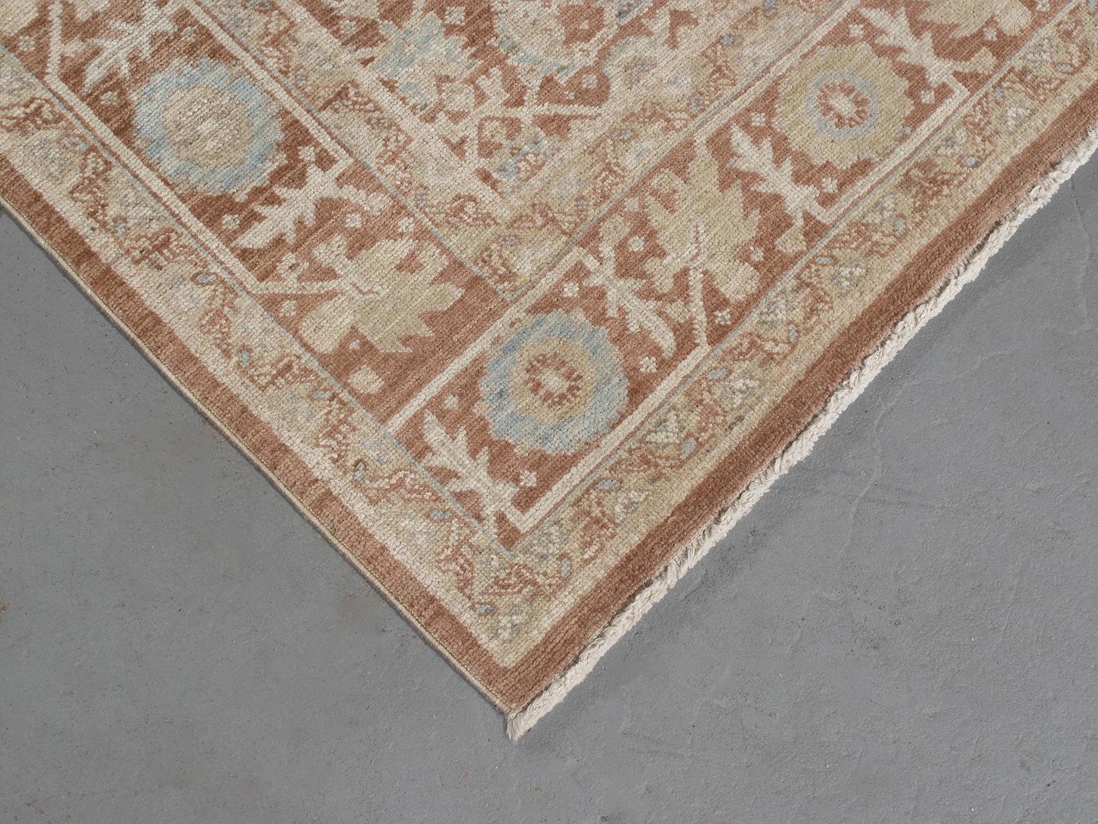 Persian Traditional Tabriz Handknotted Runner Rug in Camel and Rust Color In New Condition For Sale In New York, NY