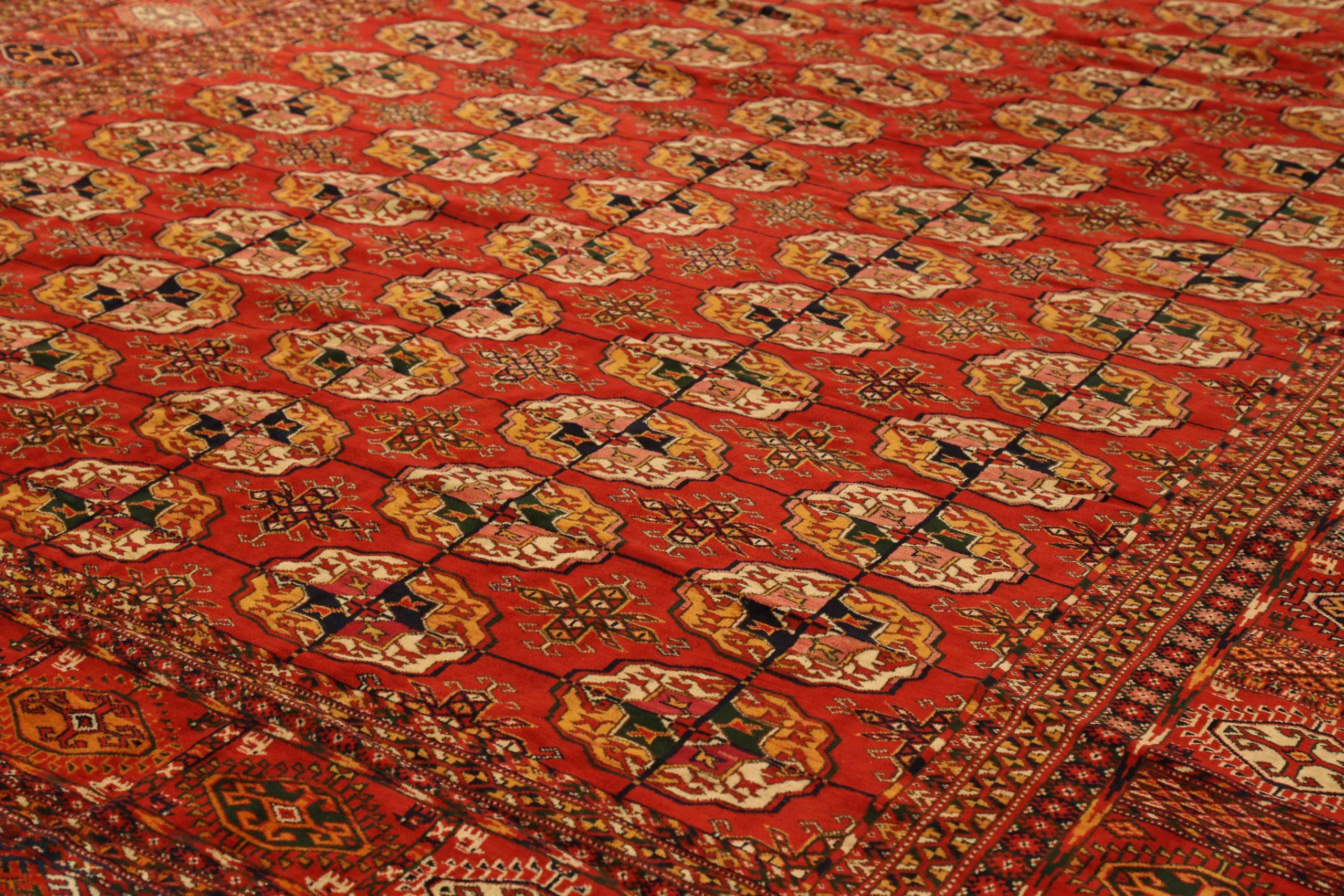 Asiatico Tappeti persiani Turkeman Circa 1940 - Lana Avorio Rosso Giallo 72469 in vendita
