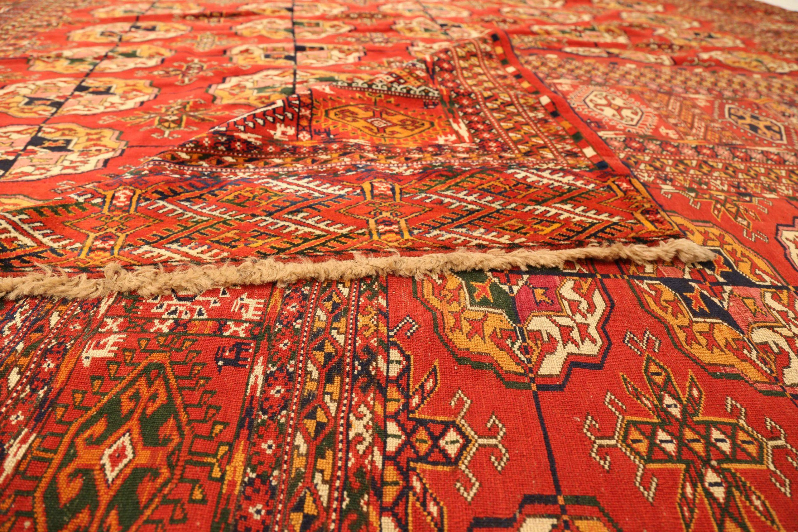 Tappeti persiani Turkeman Circa 1940 - Lana Avorio Rosso Giallo 72469 In condizioni ottime in vendita a Dallas, TX