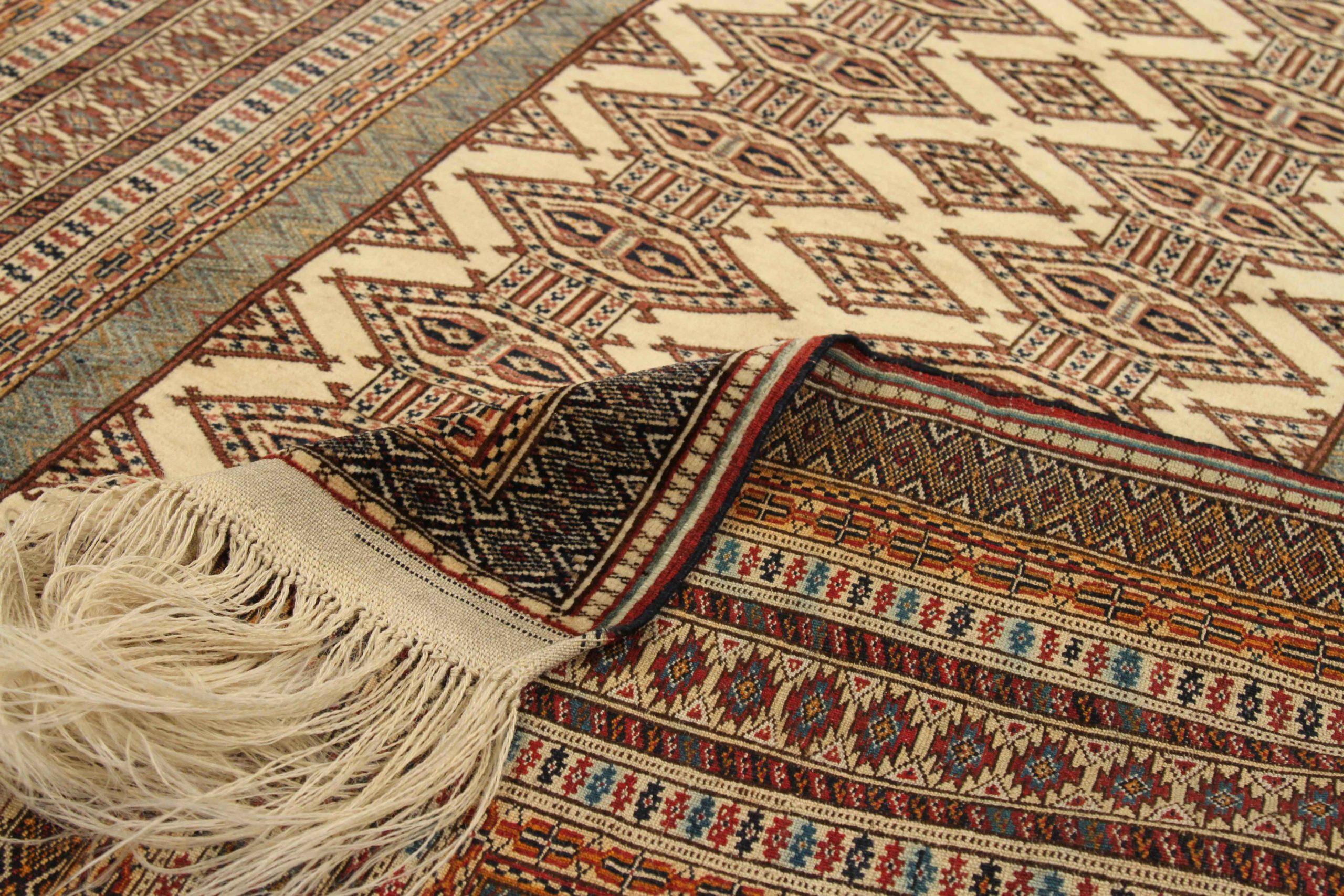 Alfombra Persa Turkeman Small - Lana Azul Marrón Diseño Marfil - 75059 Asiático en venta