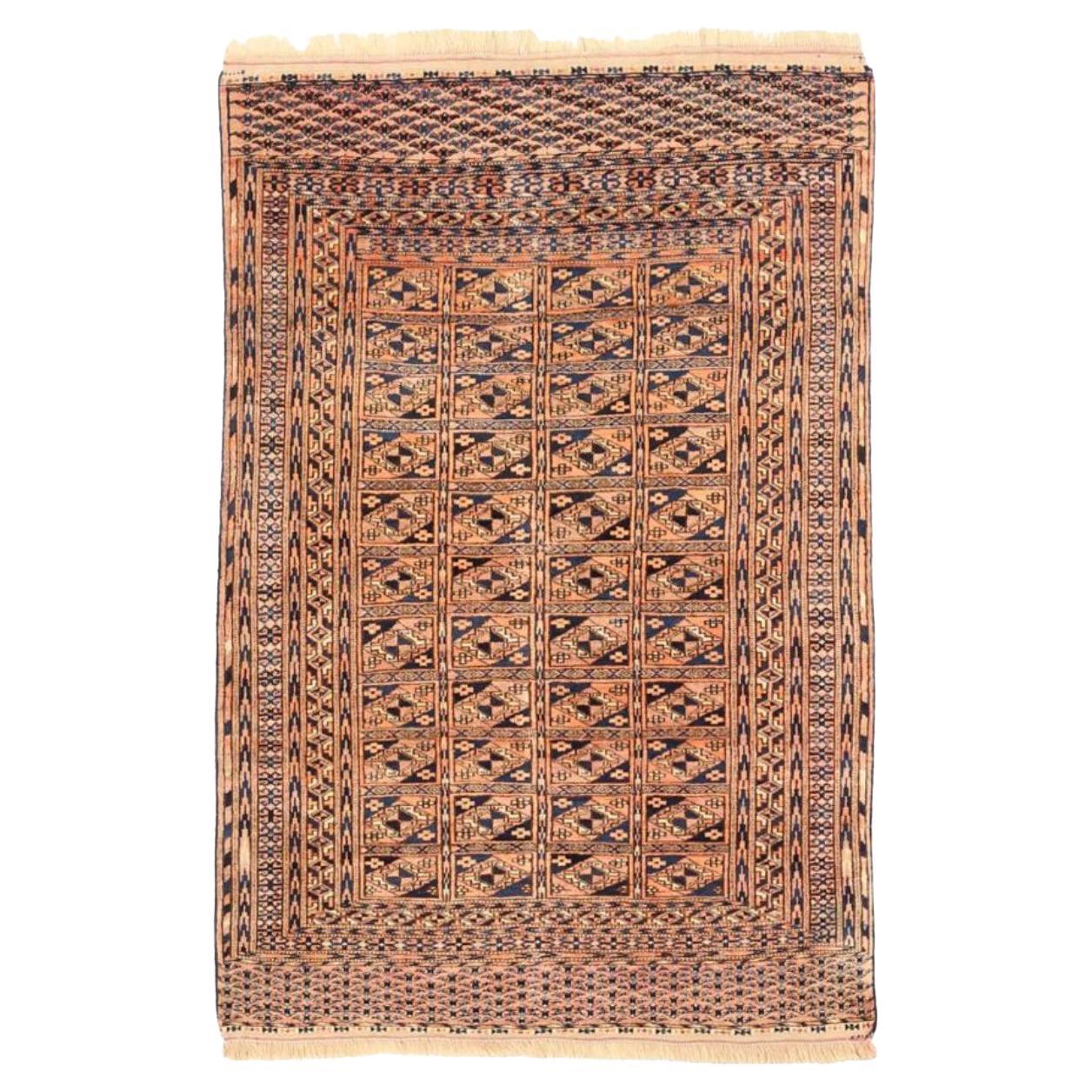 Alfombra Persa Turkeman Small - Lana Ivory Navy Blue Design - 75124