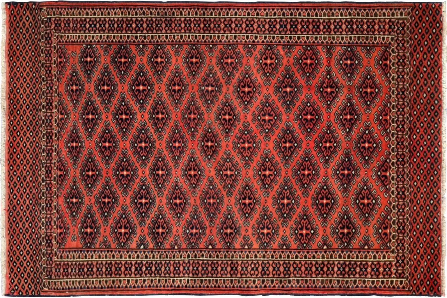 Tribal Persian Turkeman Small Rug Circa 1910 - Wool Black Ivory Red Design For Sale