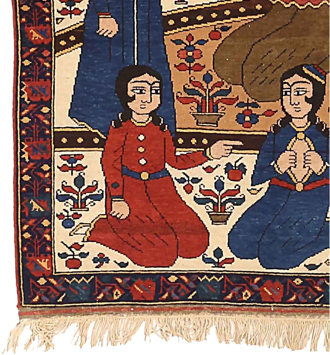 Alfombra Persa Turkeman Pequeña Circa 1910 - Lana Azul Marfil Rojo 71603 Asiático en venta