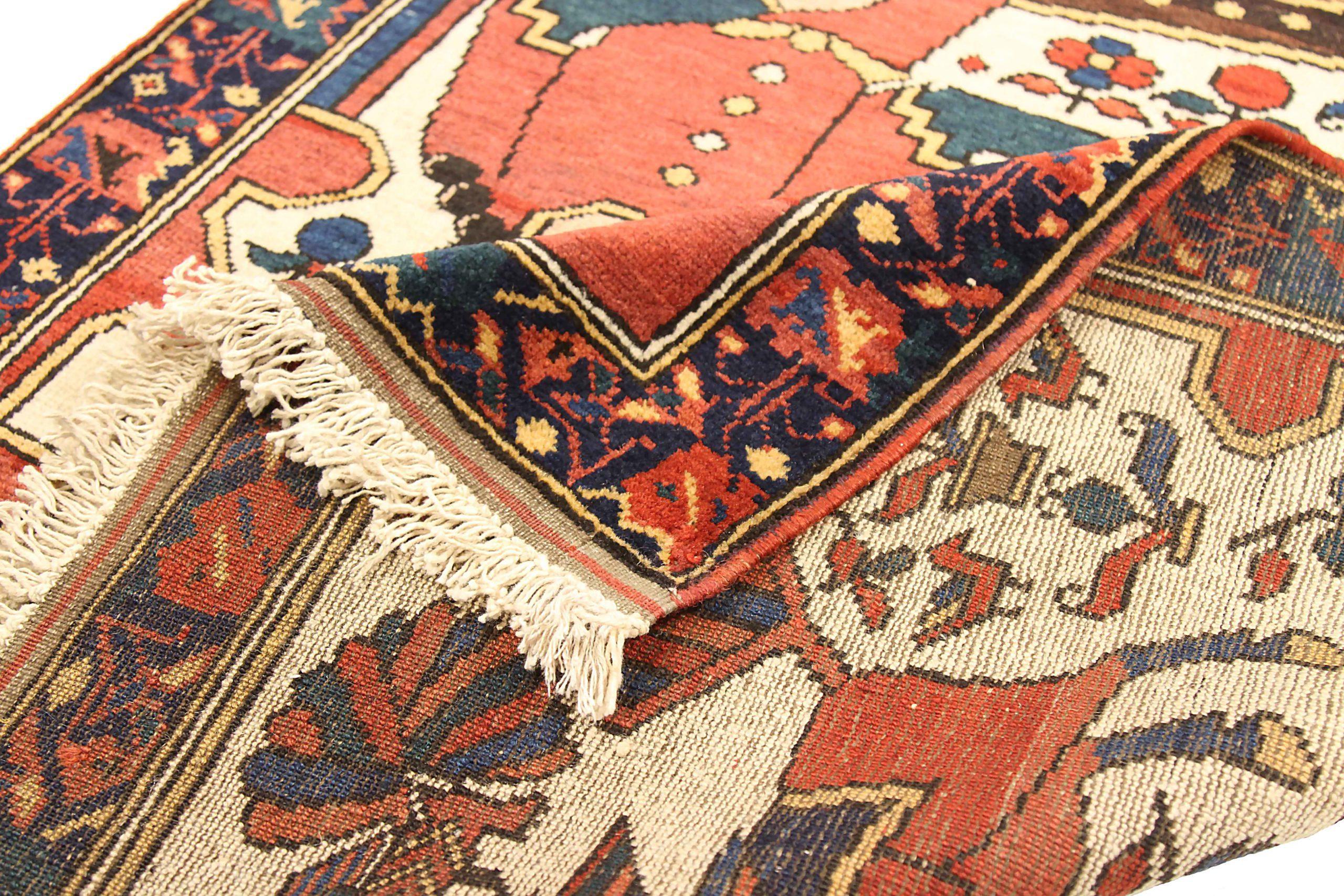 Alfombra Persa Turkeman Pequeña Circa 1910 - Lana Azul Marfil Rojo 71603 en Excelente estado para la venta en Dallas, TX