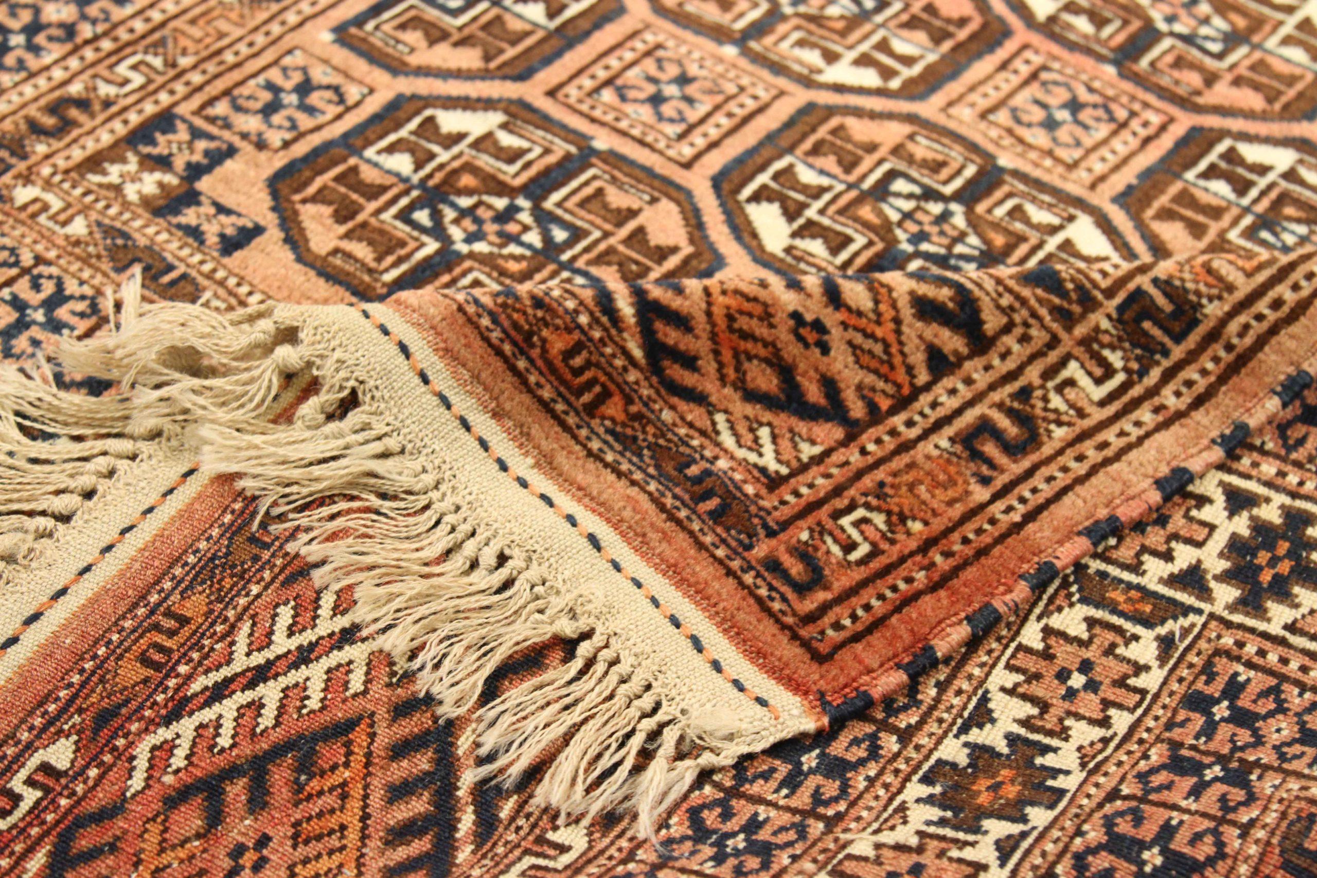 Persischer Turkeman Kleiner Teppich CIRCA 1910 - Wolle Braun Elfenbein Rot Design - 75040 (Asiatisch) im Angebot