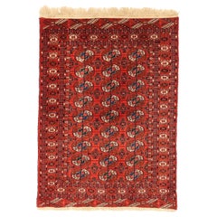 Persian Turkeman Small Rug Circa 1910 - Wool Ivory Red Design - 75180