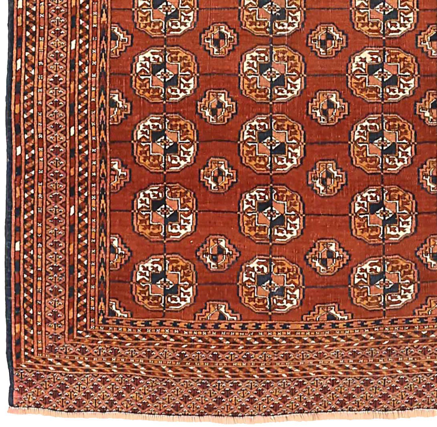 Asian Persian Turkeman Small Rug Circa 1910 - Wool Ivory Red Yellow 71583 For Sale