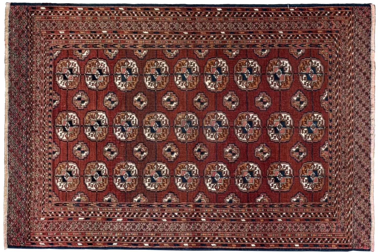 Tribal Persian Turkeman Small Rug Circa 1910 - Wool Ivory Red Yellow For Sale