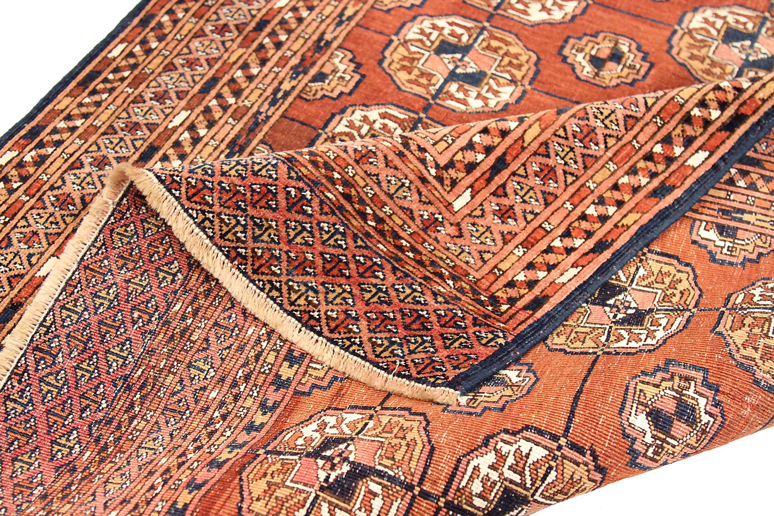 Persian Turkeman Small Rug Circa 1910 - Wool Ivory Red Yellow 71583 In Excellent Condition For Sale In Dallas, TX