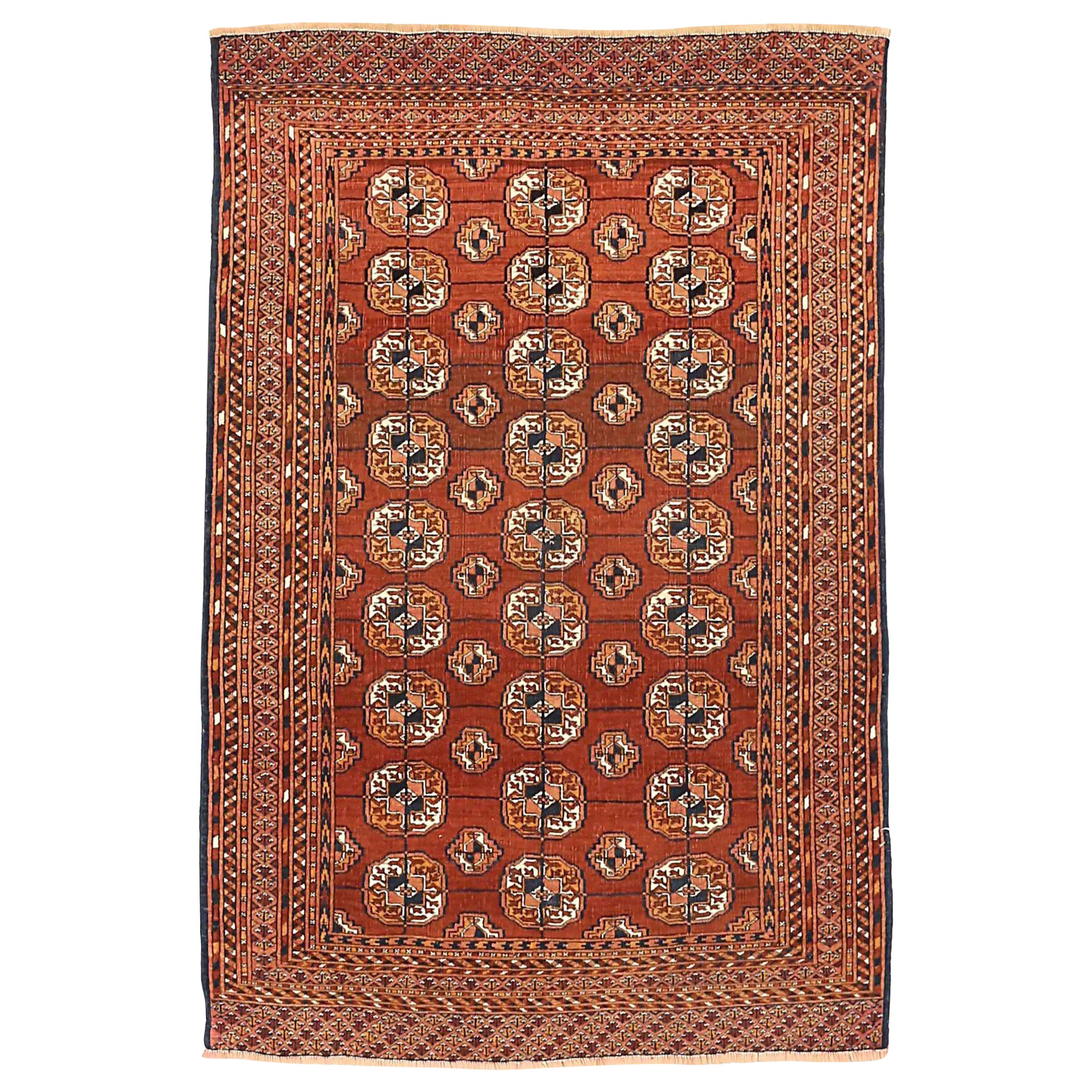 Persian Turkeman Small Rug Circa 1910 - Wool Ivory Red Yellow 71583