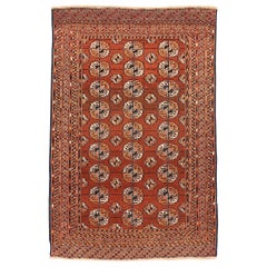 Persian Turkeman Small Rug Circa 1910 - Wool Ivory Red Yellow 71583