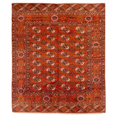 Persian Turkeman Small Rug Circa 1940 - Wool Ivory Red Yellow 72426