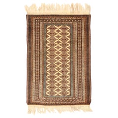 Tappeto Persiano Turkeman Small Design - Lana Blu Marrone Avorio - 75059