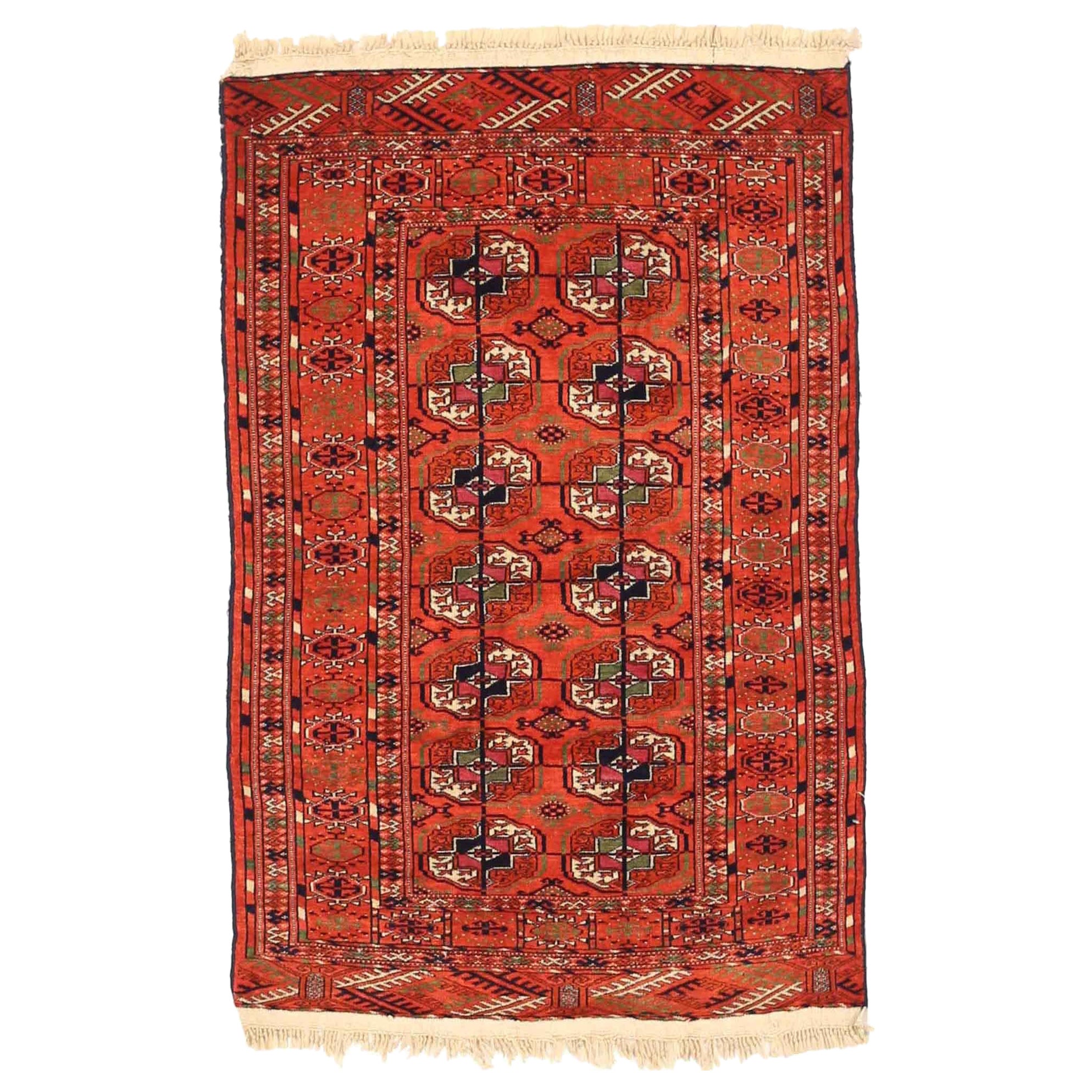 Alfombra Persa Turkeman Small - Lana Verde Marfil Rojo Design - 75113 en venta