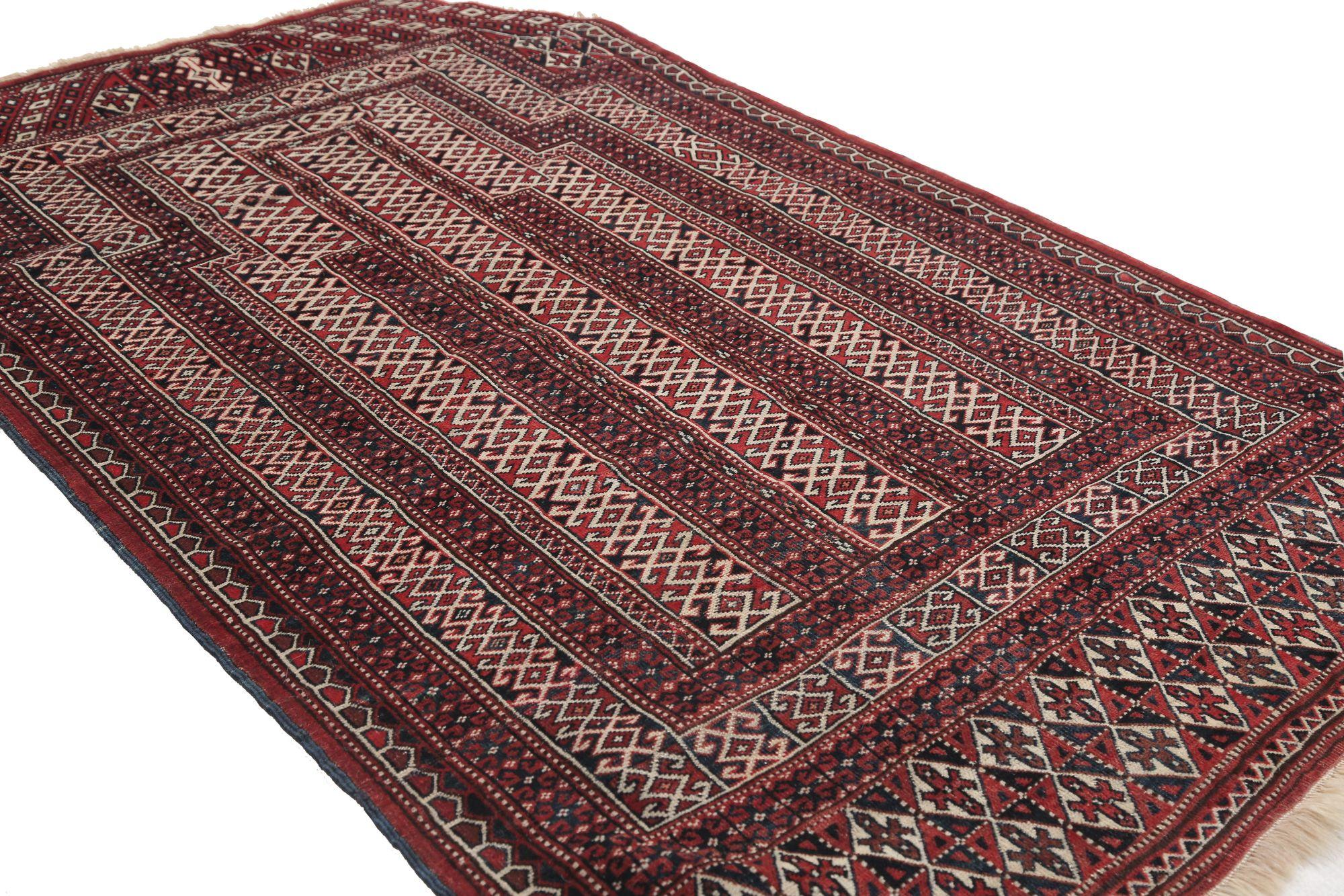 Persischer Turkeman Kleiner Teppich - Wolle Elfenbeinrot Design - 96922 (Irakisch) im Angebot