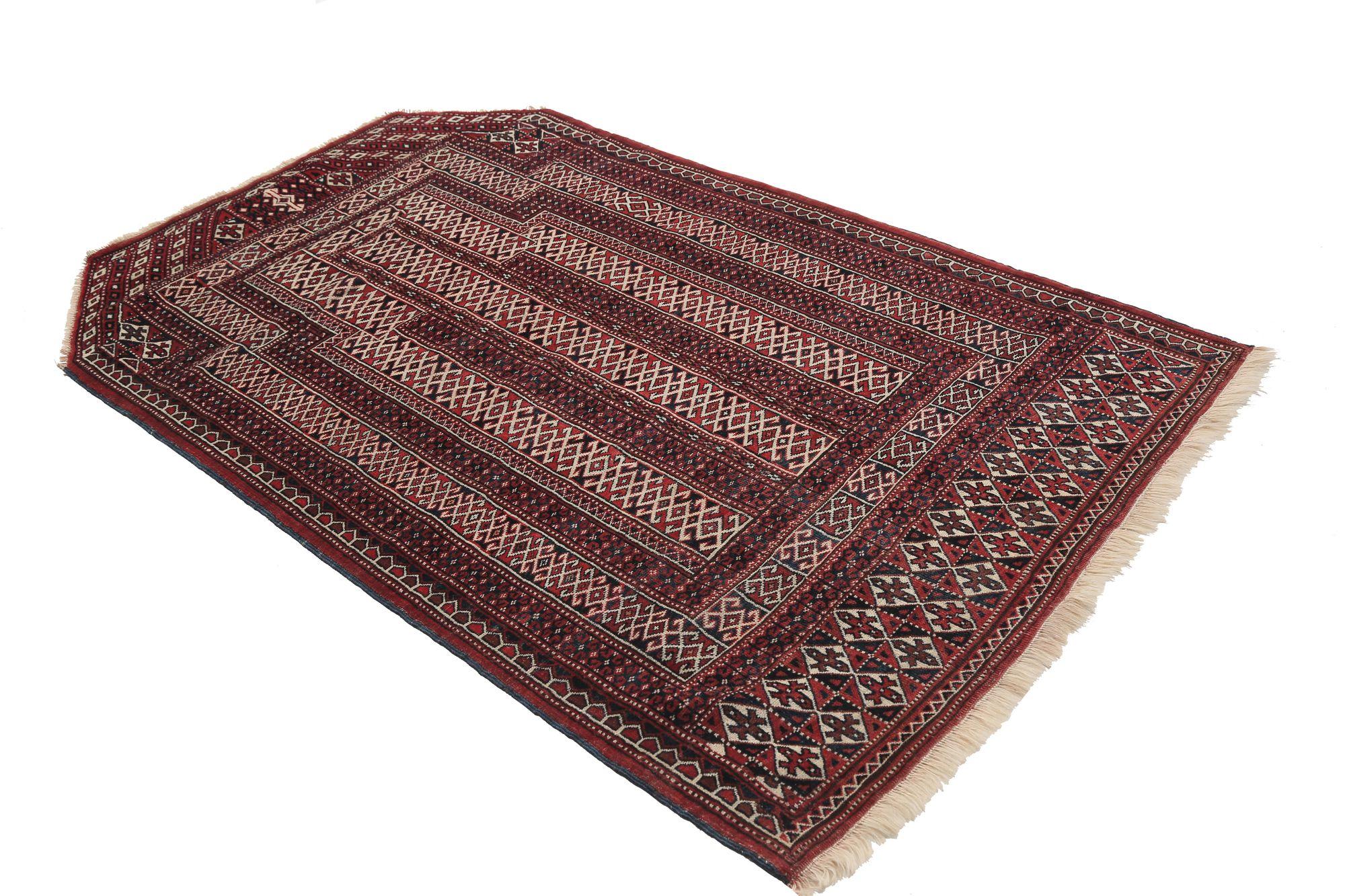 Persischer Turkeman Kleiner Teppich - Wolle Elfenbeinrot Design - 96922 im Zustand „Hervorragend“ im Angebot in Dallas, TX