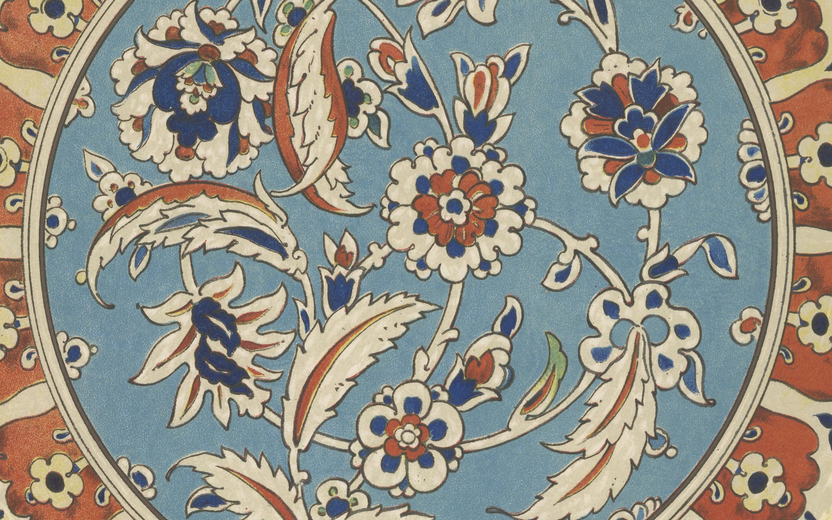 Persisch-türkischer Fayenceteller mit Nelken- und Tulpenmotiv - J.Lessing, 1890 im Zustand „Gut“ im Angebot in Langweer, NL