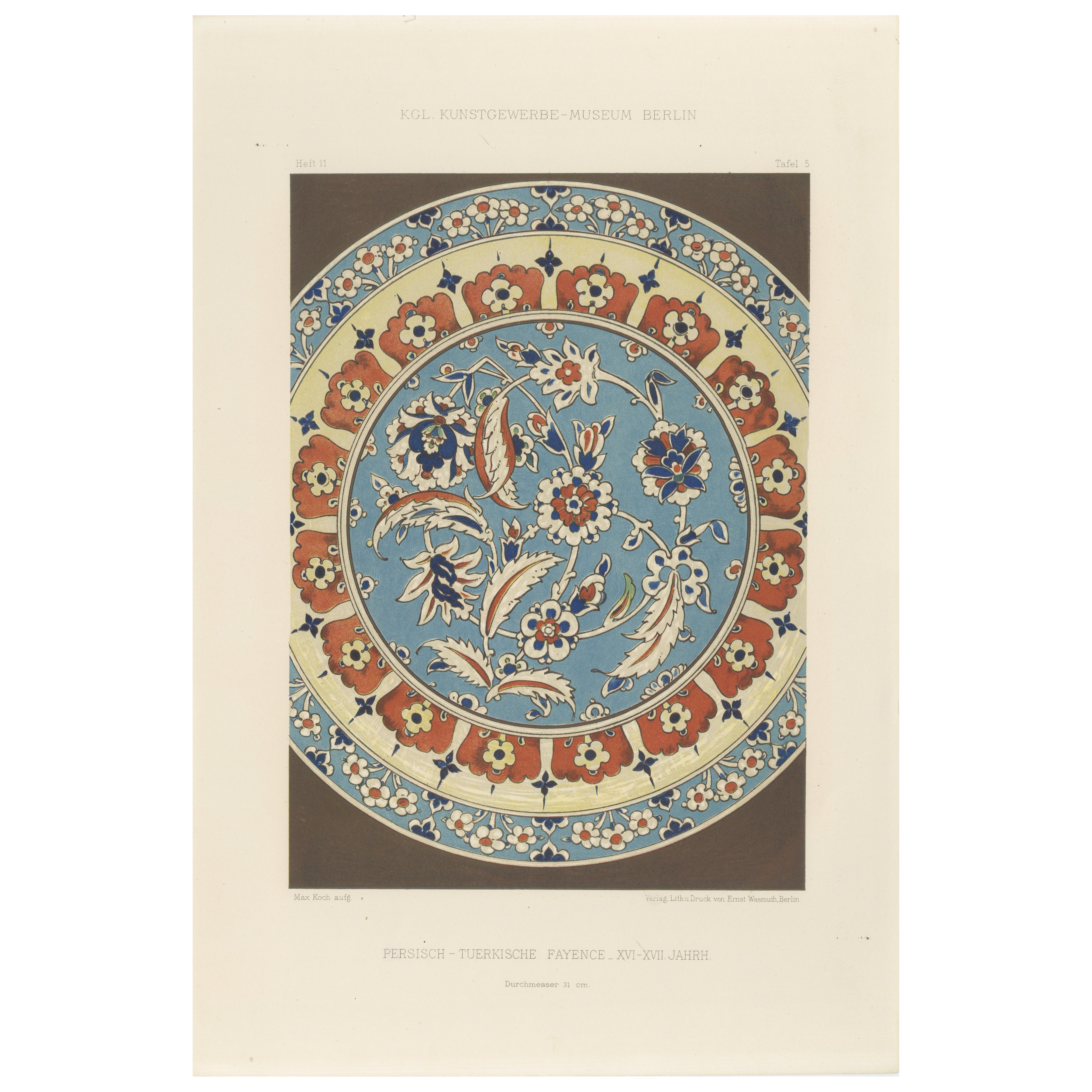 Persisch-türkischer Fayenceteller mit Nelken- und Tulpenmotiv - J.Lessing, 1890