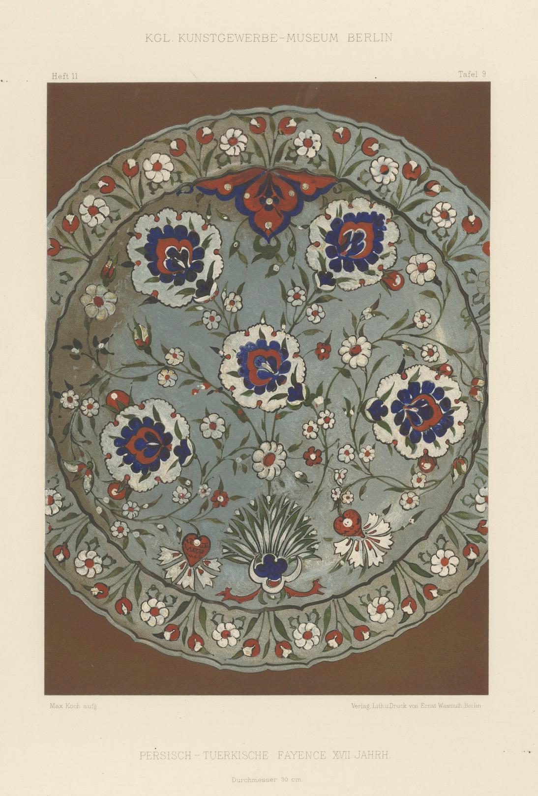 Persisch-türkischer Fayenceteller mit Nelkenmotiv - Julius Lessing, Berlin 1890 (Papier) im Angebot