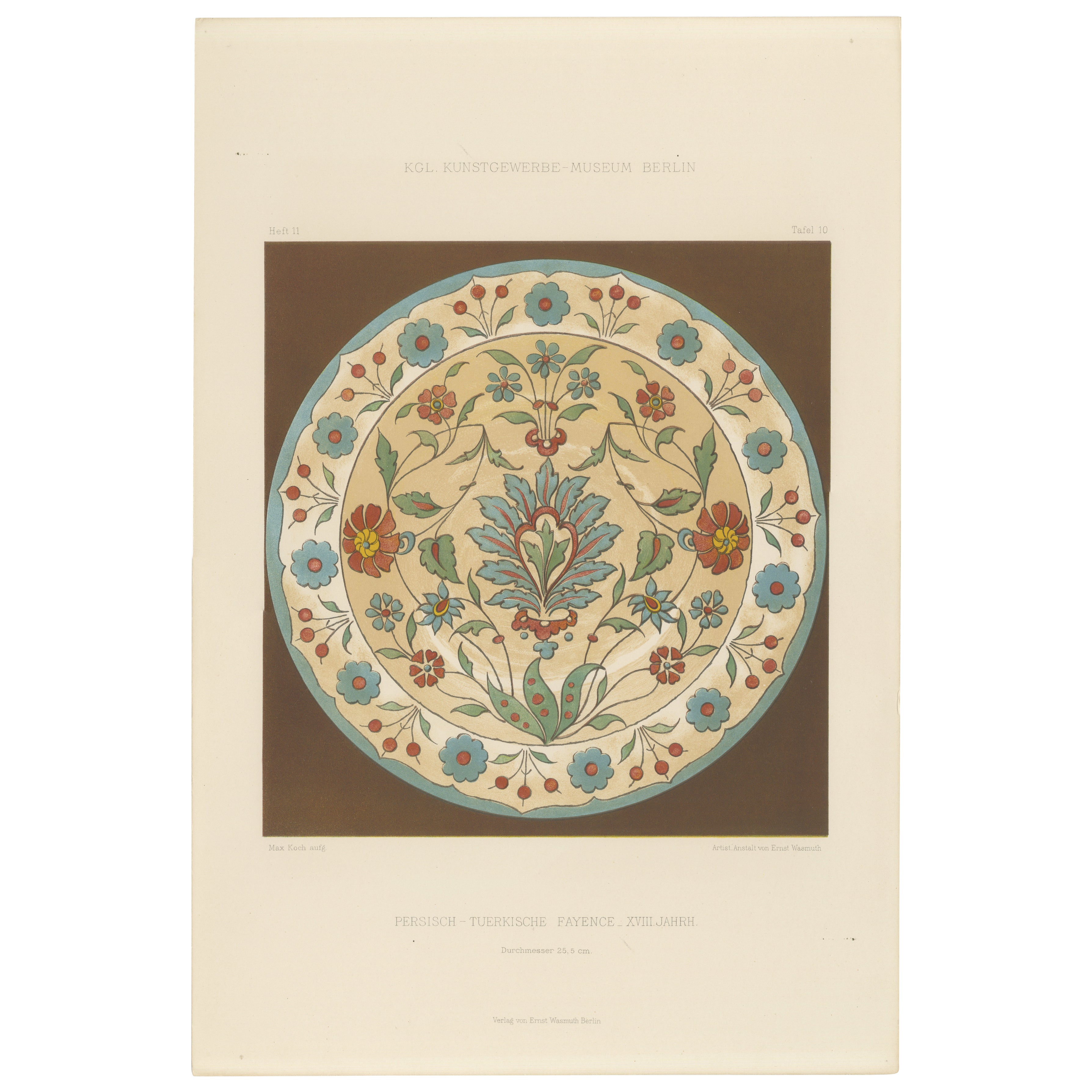 Persisch-türkischer Fayenceteller mit floralem Medaillon - J. Lessing, Berlin 1890