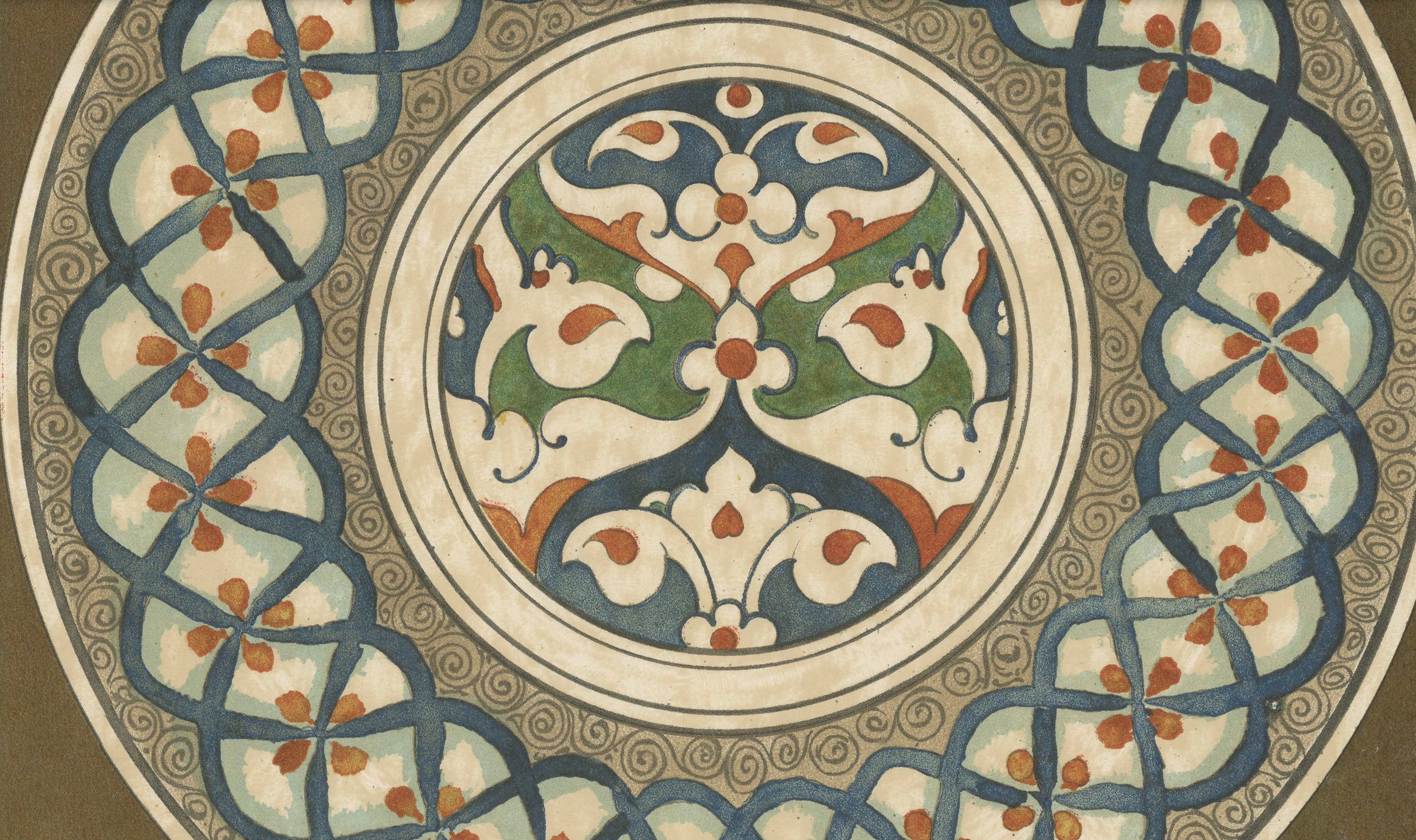 Assiette en faïence perse-turque à motif entrelacé - J. Lessing, Berlin 1890 Bon état - En vente à Langweer, NL