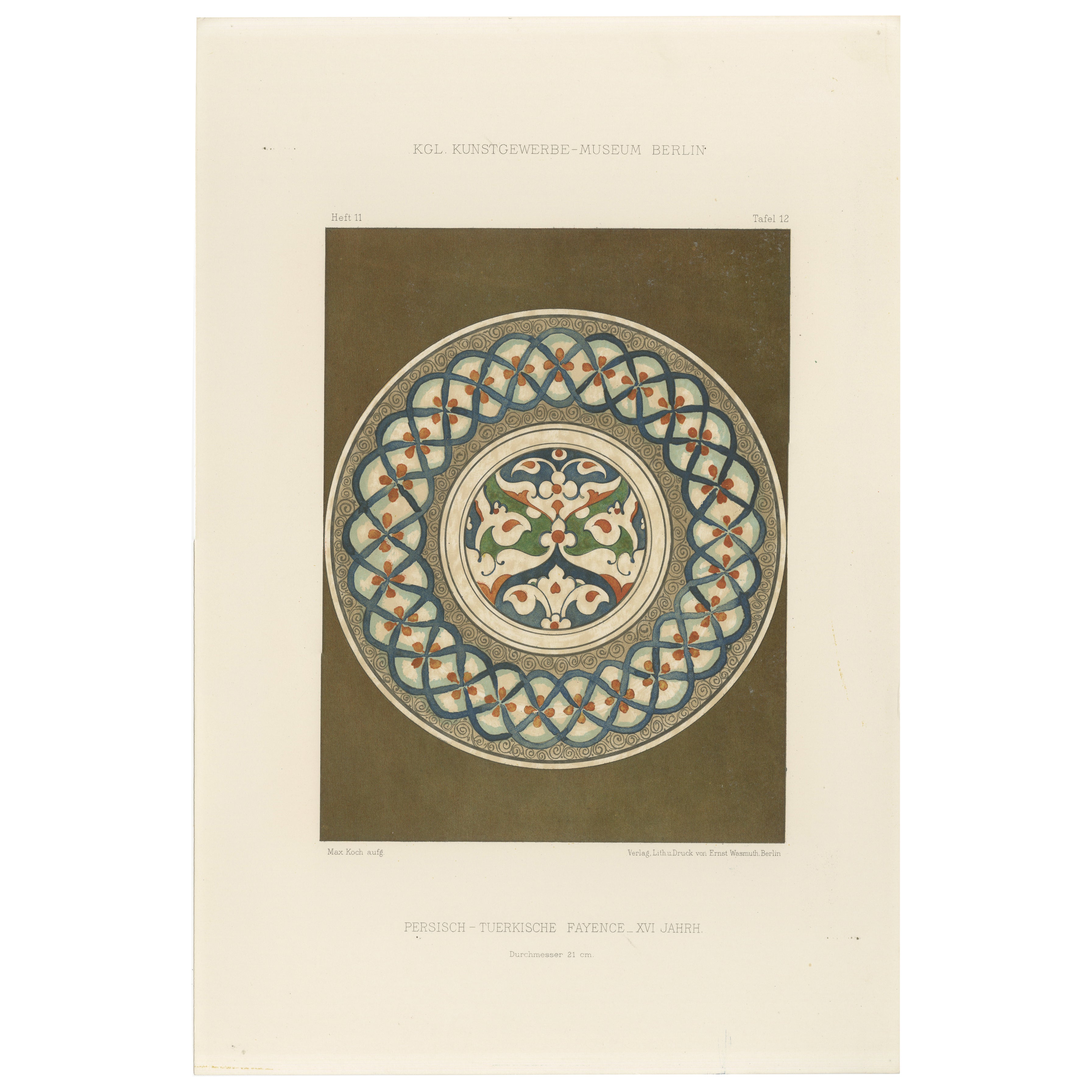 Persisch-türkischer Fayenceteller mit Geflechtmuster - J. Lessing, Berlin 1890